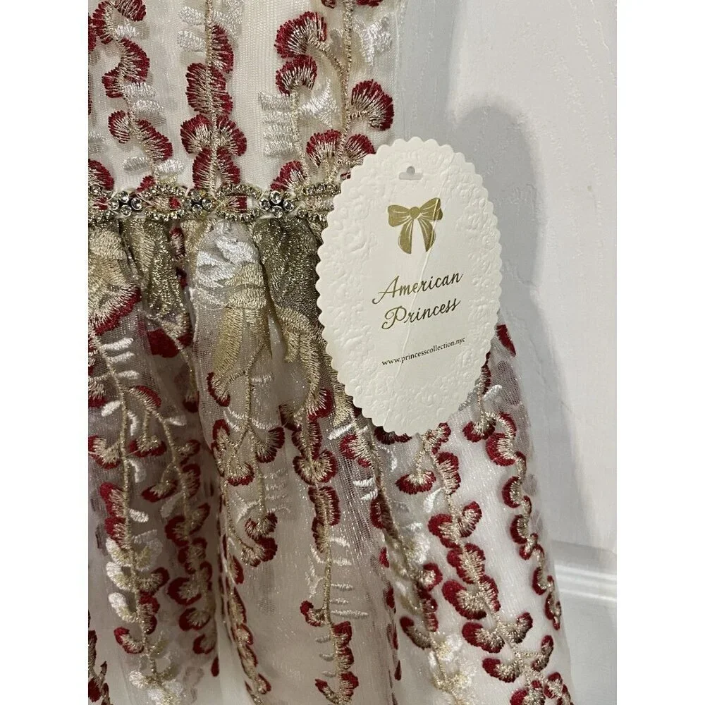 American Princess Little Girls Dress Size 5 Fancy Burgundy & Gold Holiday Event
